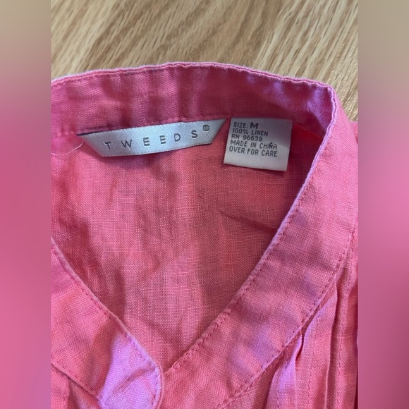 Tweeds Women’s Medium 100% Linen Button Up Tank Pleated Tied Back Shirt - Picture 2 of 4